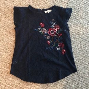 BNWT LOFT Navy lace top with embroidery